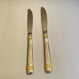 Vintage Lot of 2 REED and BARTON Fanfare Gold Modern Solid Knife 1996 18/8